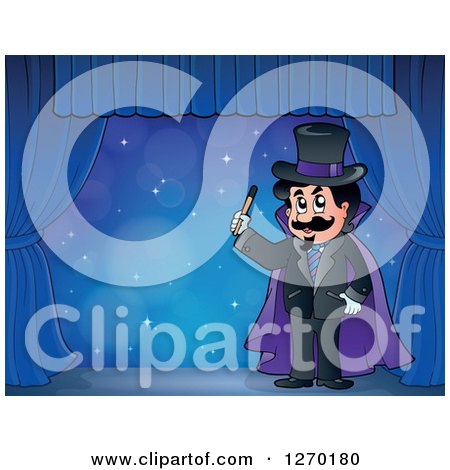 Clipart of a Male Magician on a Blue Stage - Royalty Free Vector Illustration by visekart