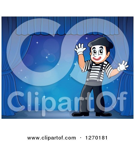 Clipart of a Male Mime on a Blue Stage - Royalty Free Vector Illustration by visekart