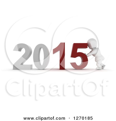 Clipart of a 3d White Character Pushing New Year 2015 Numbers Together - Royalty Free Illustration by KJ Pargeter
