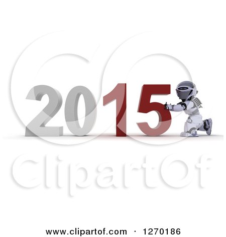 Clipart of a 3d Robot Pushing New Year 2015 Together - Royalty Free Illustration by KJ Pargeter