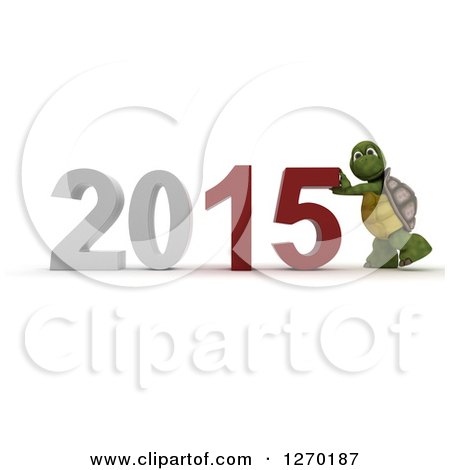 Clipart of a 3d Tortoise Pushing New Year 2015 Together - Royalty Free Illustration by KJ Pargeter