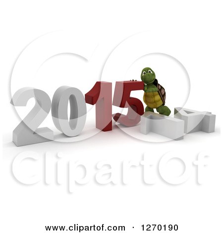 Clipart of a 3d Tortoise Pushing New Year 2015 Together over a Fallen 14 - Royalty Free Illustration by KJ Pargeter