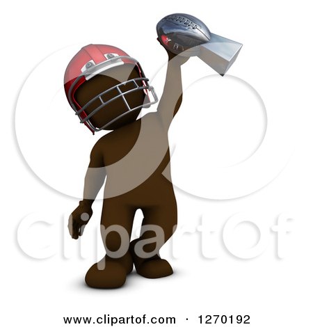 Clipart of a 3d Brown Man Football Player Holding up a Trophy - Royalty Free Illustration by KJ Pargeter