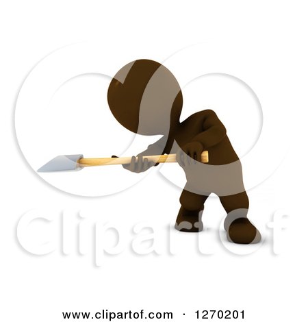 Clipart of a 3d Brown Man Swinging an Axe - Royalty Free Illustration by KJ Pargeter