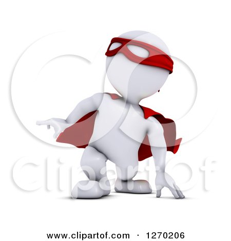Clipart of a 3d White Man Super Hero Touching the Ground - Royalty Free Illustration by KJ Pargeter