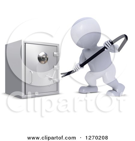 Clipart of a 3d White Man Trying to Break into a Safe with a Pry Bar - Royalty Free Illustration by KJ Pargeter