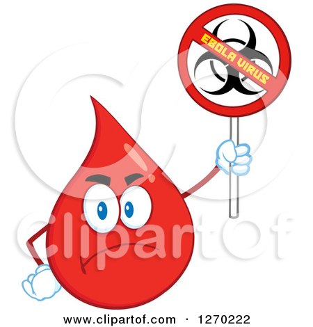 Clipart of a Stern Blood or Hot Water Drop Holding up a No Ebola Virus Biohazard Sign - Royalty Free Vector Illustration by Hit Toon
