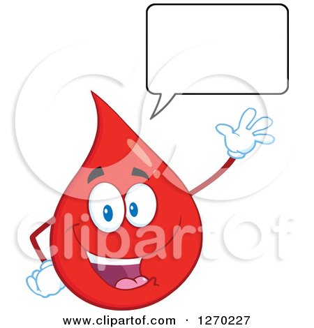 Clipart of a Happy Blood or Hot Water Drop Waving and Talking - Royalty Free Vector Illustration by Hit Toon