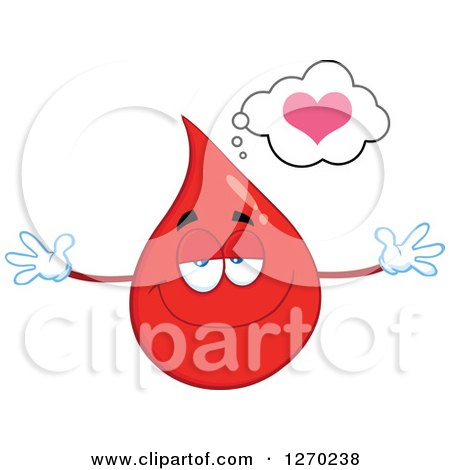 Clipart of a Happy Blood or Hot Water Drop Thinking About Love and Wanting a Hug - Royalty Free Vector Illustration by Hit Toon