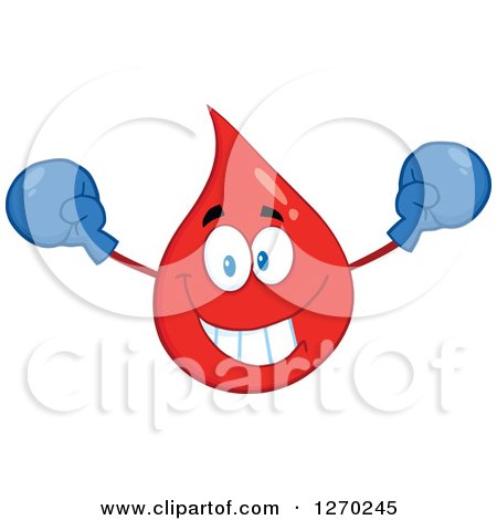 Clipart of a Happy Blood or Hot Water Drop Cheering with Boxing Gloves - Royalty Free Vector Illustration by Hit Toon
