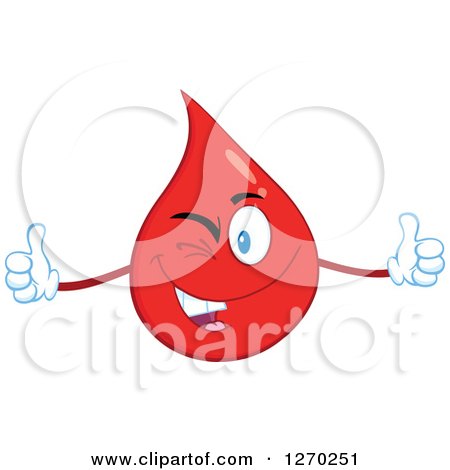 Clipart of a Happy Blood or Hot Water Drop Winking and Holding Two Thumbs up - Royalty Free Vector Illustration by Hit Toon