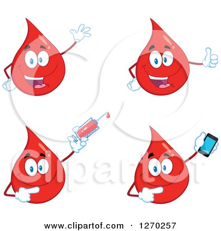 Clipart of Blood or Hot Water Drop Mascots 3 - Royalty Free Vector Illustration by Hit Toon