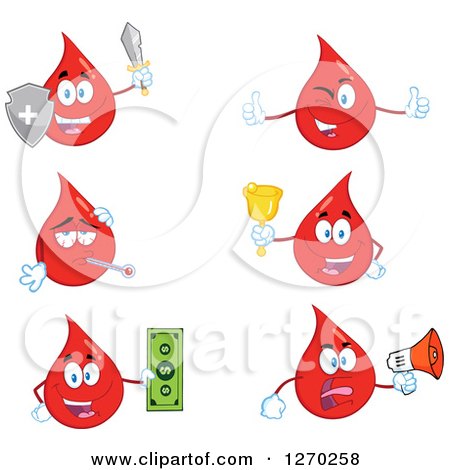 Clipart of Blood or Hot Water Drop Mascots 2 - Royalty Free Vector Illustration by Hit Toon