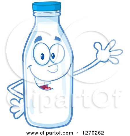 Clipart of a Milk Bottle Character Waving - Royalty Free Vector Illustration by Hit Toon