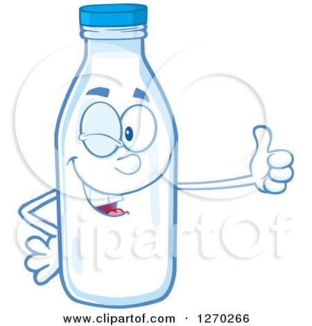 Clipart of a Milk Bottle Character Winking and Holding a Thumb up - Royalty Free Vector Illustration by Hit Toon