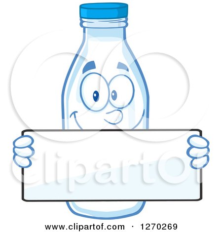 Clipart of a Milk Bottle Character Holding a Blank Sign over His Face - Royalty Free Vector Illustration by Hit Toon