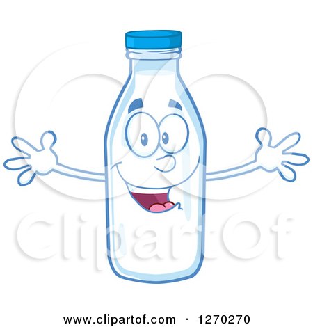 Clipart of a Milk Bottle Character Wanting a Hug - Royalty Free Vector Illustration by Hit Toon