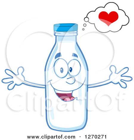 Clipart of a Milk Bottle Character Thinking of Love and Wanting a Hug - Royalty Free Vector Illustration by Hit Toon