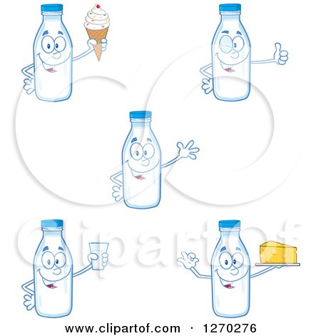 Clipart of Milk Bottle Characters - Royalty Free Vector Illustration by Hit Toon