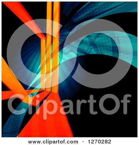 Clipart of a Background of Orange Lines and Blue and Green Swooshes on Black - Royalty Free Illustration by Arena Creative