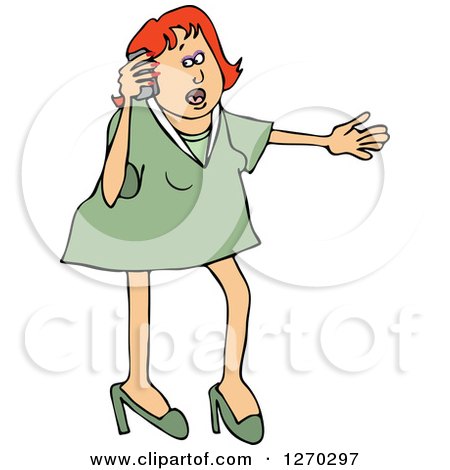 Clipart of a White Woman Gesturing and Explaining on a Telephone - Royalty Free Vector Illustration by djart