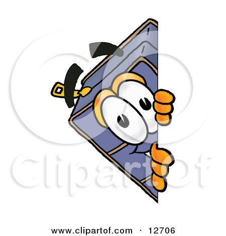 Clipart Picture of a Suitcase Cartoon Character Peeking Around a Corner by Mascot Junction