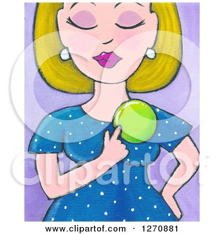 Clipart of a Canvas Painting of a Blond Caucasian Woman Pointing to a Weight Loss Badge - Royalty Free Illustration by Maria Bell