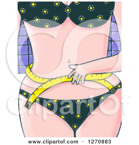 Clipart of a Canvas Painting of a Caucasian Woman Measuring Her Wasitline - Royalty Free Illustration by Maria Bell