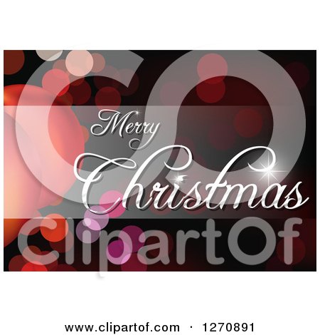 Clipart of a White Merry Christmas Greeting and Shaded Bar over Bokeh Lights - Royalty Free Vector Illustration by dero