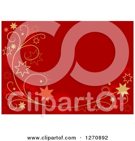 Clipart of a Red Christmas Background Gold Vines and Stars - Royalty Free Vector Illustration by dero