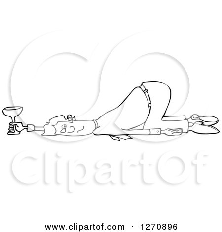 Clipart of a Black and White Drunk Businessman Passed out on the Floor with His Butt up in the Air - Royalty Free Vector Illustration by djart