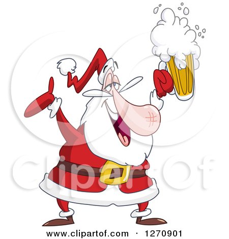 Clipart of a Drunk Christmas Santa Holding up a Beer - Royalty Free Vector Illustration by yayayoyo