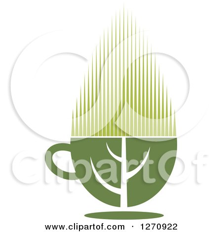Clipart of a Leaf Forming a Two Toned Steamy Hot Green Tea Cup - Royalty Free Vector Illustration by Vector Tradition SM