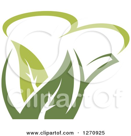 Clipart of a Two Toned Steamy Green Tea Pot and Leaves 4 - Royalty Free Vector Illustration by Vector Tradition SM