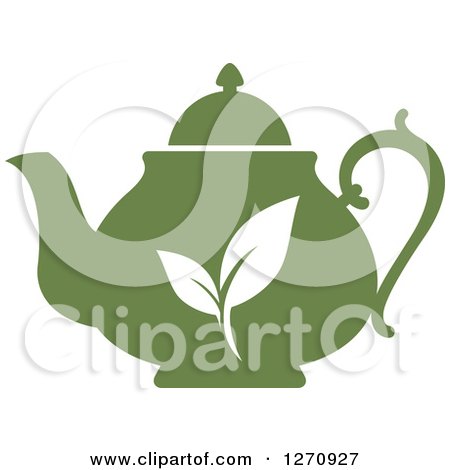 Clipart of a Two Toned Steamy Green Tea Pot and Leaves 3 - Royalty Free Vector Illustration by Vector Tradition SM