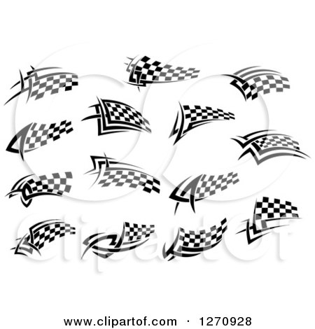 Clipart of Black and White Tribal Checkered Racing Flags - Royalty Free Vector Illustration by Vector Tradition SM