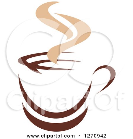Clipart of a Two Toned Tan and Brown Steamy Coffee Cup 16 - Royalty Free Vector Illustration by Vector Tradition SM