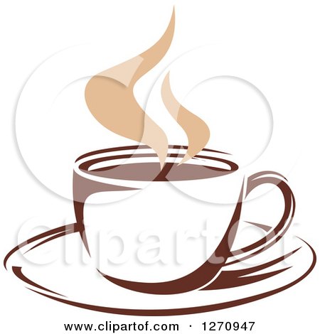Clipart of a Two Toned Tan and Brown Steamy Coffee Cup 19 - Royalty Free Vector Illustration by Vector Tradition SM