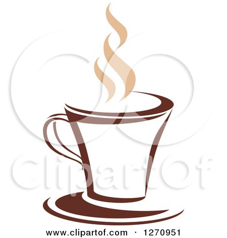 Clipart of a Two Toned Tan and Brown Steamy Coffee Cup 14 - Royalty Free Vector Illustration by Vector Tradition SM