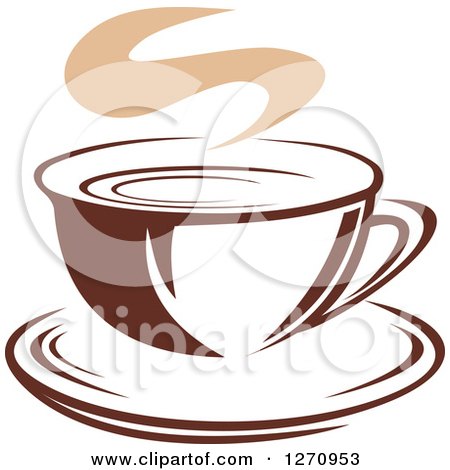 Clipart of a Two Toned Tan and Brown Steamy Coffee Cup 21 - Royalty Free Vector Illustration by Vector Tradition SM