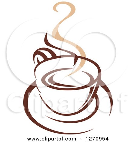 Clipart of a Two Toned Tan and Brown Steamy Coffee Cup 20 - Royalty Free Vector Illustration by Vector Tradition SM