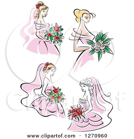 Clipart of Brides in Pink Dresses - Royalty Free Vector Illustration by Vector Tradition SM