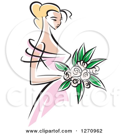 Clipart of a Blond Caucasian Bride or Bridesmaid in a Pink Dress - Royalty Free Vector Illustration by Vector Tradition SM