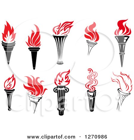 Clipart of Black Torches with Red Flames - Royalty Free Vector Illustration by Vector Tradition SM