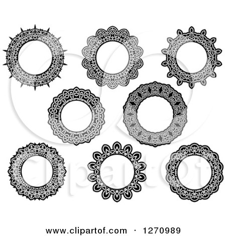Clipart of Black and White Round Lace Frame Designs - Royalty Free Vector Illustration by Vector Tradition SM