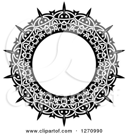 Clipart of a Black and White Round Lace Frame Design - Royalty Free Vector Illustration by Vector Tradition SM