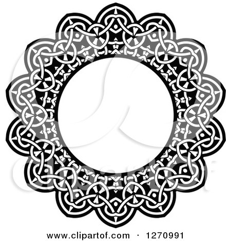 Clipart of a Black and White Round Lace Frame Design 2 - Royalty Free Vector Illustration by Vector Tradition SM