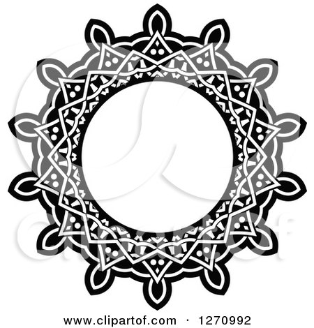 Clipart of a Black and White Round Lace Frame Design 3 - Royalty Free Vector Illustration by Vector Tradition SM