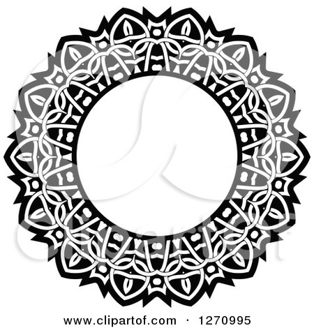 Clipart of a Black and White Round Lace Frame Design 6 - Royalty Free Vector Illustration by Vector Tradition SM