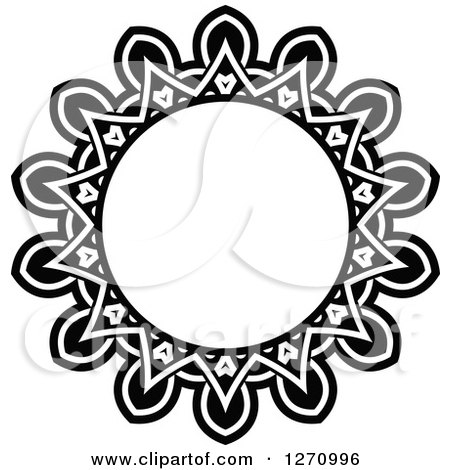 Clipart of a Black and White Round Lace Frame Design 7 - Royalty Free Vector Illustration by Vector Tradition SM